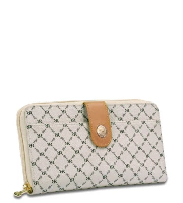 Rioni STN-W079 Designer Signature Ivory Natural Button Fold Zip Around Wallet - Image 1 of 3