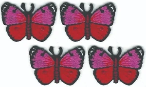 Toppa farfalla rosa rossa ricamata ritagliata ferro su cucito lotto di 4 - Foto 1 di 2