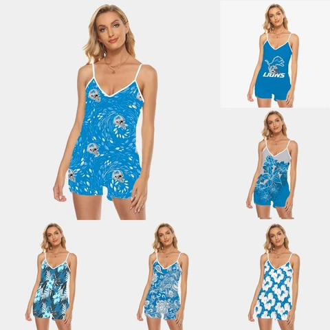 Detroit Lions Womens V-Neck Swimsuit One Piece Jumpsuit Swim Tank Tops Rompers Cover