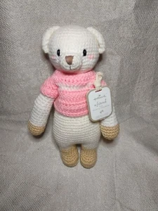  SWEET Hallmark Knit 12" white Bear w/pink sweater and w/pink HEART ON THE TUSH! - Picture 1 of 3