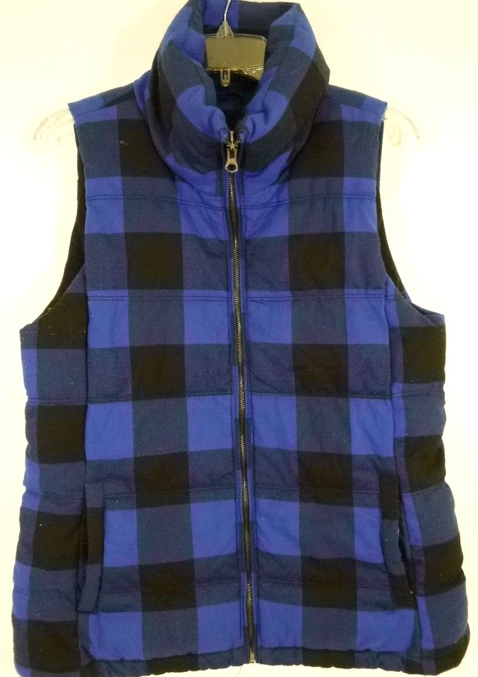 Old Navy-Mens Flannel Puffer Vest Jacket-Fleece Lined, Adult Medium, Blue Plaid - Image 1 of 4