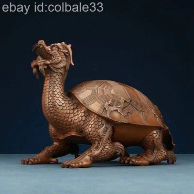 22cm 9" Chinese Red copper dragon-turtle Fengshui Lucky Decor - Image 1 of 4