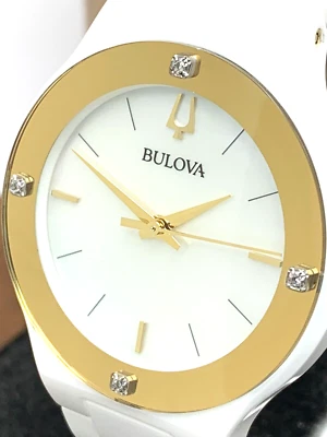 Reloj Mujer Bulova 98R292 Millennia Cuarzo Dorado Esfera Blanca Cerámica Diamante Foto 1 de 4
