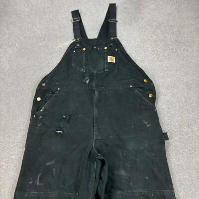 Carhartt Dungarees Adult 42x30 Black Overalls Bib Duck Canvas Double Knee Mens* - Image 1 of 4