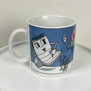 Taza de té de café Teleflora 1983 de colección dibujos animados suministros de oficina antropomórficos - Imagen 1 de 6