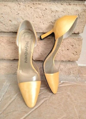 Vtg YSL Yves Saint Laurent Gold YELLOW Size 5.5 High-Heels Stiletto Pumps  - Image 1 of 4