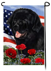 Patriotic Flowers Garden Flag - Black Newfoundland - Picture 1 of 1