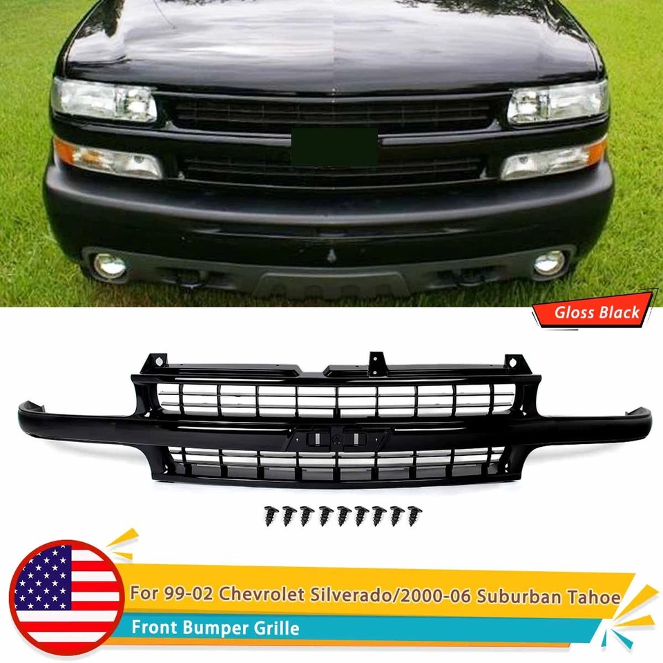 For 99-02 Chevrolet Silverado / 2000-06 Suburban Tahoe Front Grille Gloss Black Foto 1 de 4