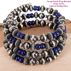 Antiqued NAVAJO PEARLS Bracelet Sterling Silver 8mm Lapis Lazuli Handmade - Imagen 1 de 5