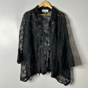 Chaqueta Jones Studio de encaje transparente frente abierto para mujer 3X negra Whimsigoth Witchy - Imagen 1 de 6