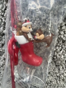 Disney Parks Disneyland Christmas Stocking Holiday Chip Dale Straw Clip New - Picture 1 of 9