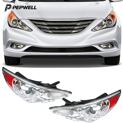 Chrome Left Right for 2011-2014 Hyundai Sonata Clear Headlights Assembly Lamps - Image 1 of 4
