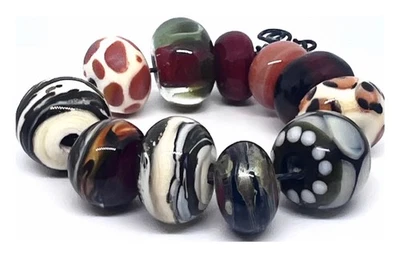 11 x Yummy Handmade Murano glass brown black lampwork Beads ~ jewellery supplies - Image 1 of 4