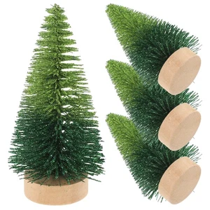4pcs Mini Xmas Tree Miniature Xmas Tree with Wooden Base Christmas Desktop - Picture 1 of 12