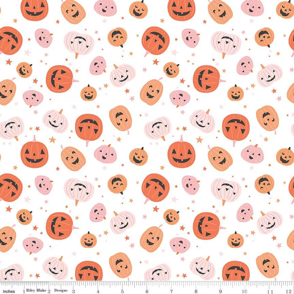 1/4 Yard 9”x42” Riley Blake "Hey Pumpkin" Pumpkins White Halloween Quilt Cotton - Image 1 of 1