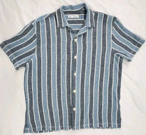 Zara Hemd Herren Extra Large Blau Navy Gestreift Camp Struktur Baumwollmischung - Bild 1 von 14