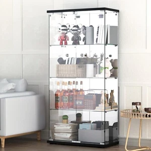 Glasvitrine 4 Einlegeböden 2-türig mit Spiegelplatte Curio Trophäe Vintage Vitrine - Bild 1 von 6