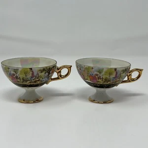 Vintage Pedestal Teacup Set of 2 Painted Courting Couple - Picture 1 of 14
