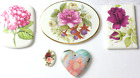 5 Vintage S-Xl Porcelain Multi-Colored Roses & Floral Flowers Cameos Cabochons
