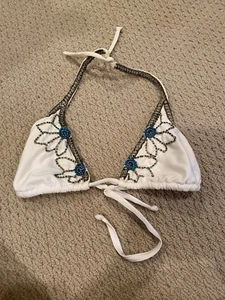 Top de Bikini Vix Paula Hermanny Triángulo Blanco Cuentas M - Imagen 1 de 6