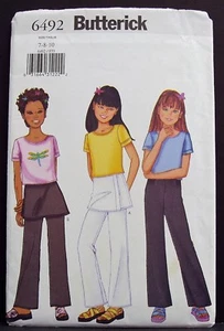 Butterick Girls Bootleg Pants Over-Skirt Top Sewing Pattern 7,8,10 6492 OOP - Picture 1 of 2