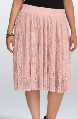Torrid Plus Size 3 Pink Pleated Midi Lace Skirt Women's 3X  - Image 1 of 4