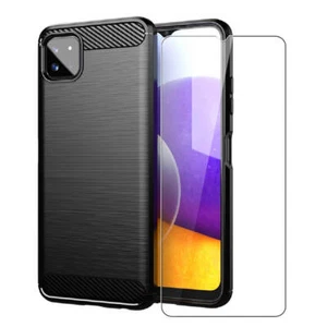 Carbon Case for Samsung Galaxy A22 5G Phone Cover and Glass Screen Protector - Picture 1 of 4