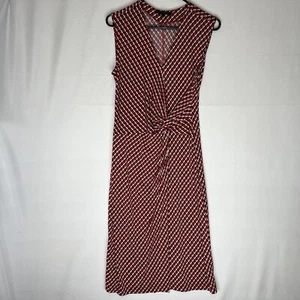 Banana Republic XS Faux Wrap Dress Twist Waist Red Black Geometric Pattern - Picture 1 of 10
