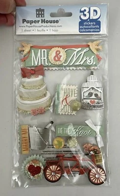 Paper House 3D Stickers Wedding Theme Mr & Mrs Tie the Knot Have & Hold Mary Me - Image 1 of 4