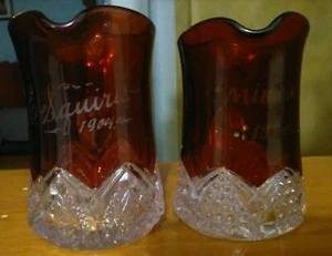 Ruby flash souvenir glass lot of 2 Minnie 1900 &E.Squires 1904 minnie has damage - Picture 1 of 9