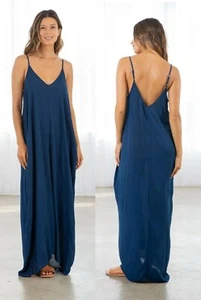 LOVE STITCH Pacific Blue Gauzy Mila Cocoon Maxi Dress w/ Pockets Slouchy S/M M/L - Picture 1 of 9