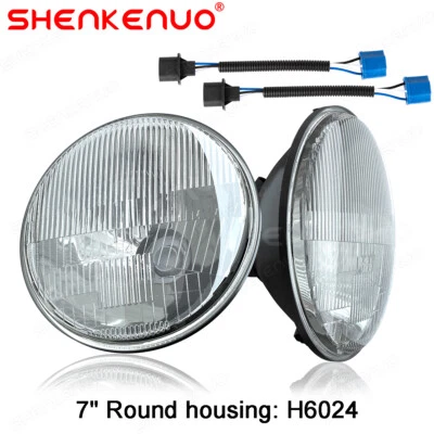 H6024 7" Round Glass H4 Headlight Housing Conversion Kit Chrome pair - Image 1 of 4
