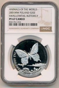 [121100] Poland 2001 20 ZLOTYCH Butterfly Silver Coin - NGC PF67 Cameo - Picture 1 of 2