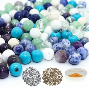 160 Round Gemstone Beads for Jewelry Making, 8mm Natural Semiprecious Stone Bead - Picture 1 of 6