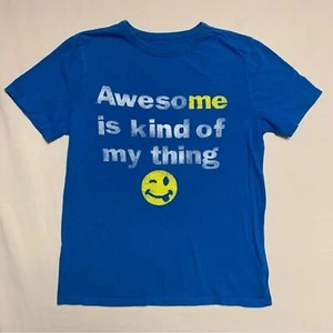 GAP Blue Awesome Emoji Top Boy’s 10 T-Shirt Short Sleeve Smiley Face Large Funny - Picture 1 of 6