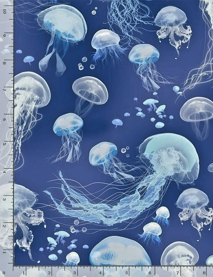 Swimming Sea Jellyfish Fish SEA C7981 Timeless Treasures Durable Cotton Fabric