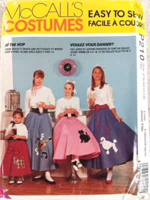 McCall's P210 Girls Poodle Skirt Petticoat Costume Sewing Pattern Sizes 7-14 - Image 1 of 3