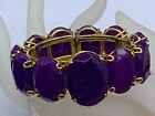 GOLD PLATED DEEP PURPLE FACETED GLASS OR STONE STATEMENT HINGED BRACELET SIGNED