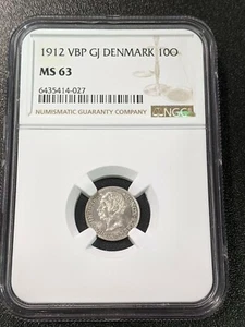 1912 VBP GJ MS63 Denmark Silver 10 Ore KM 807 Frederik VIII - Picture 1 of 4