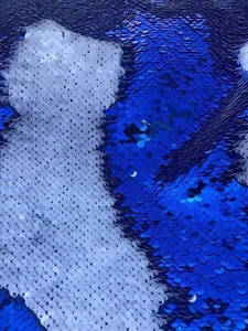 Royal Blue/White 5mm Flip-Up Sequin on Spandex, 54" inch, Sold By Yard - Picture 1 of 1