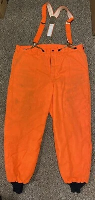 Timber King Orange Hunting Pants With Suspenders Sz XL Quilted (44” Waist) - Image 1 of 4