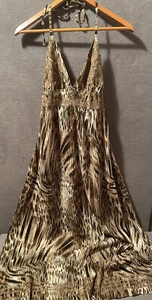 NWT Lucky Brand Bridget Halter Maxi Dress Halter Neck Animal Print Size S - Picture 1 of 11