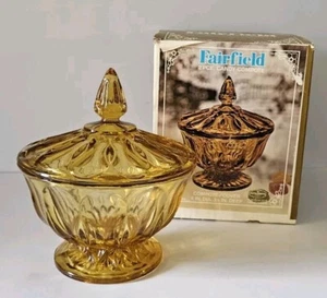 Anchor Hocking “Fairfield” Candy Dish Amber Footed w/Lid. VTG MCM. In Orig Box. - Picture 1 of 13