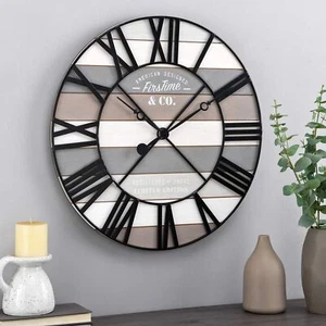 FirsTime & Co.® Gray Maritime Farmhouse Planks Clock, American Crafted, Gray,... - Picture 1 of 4