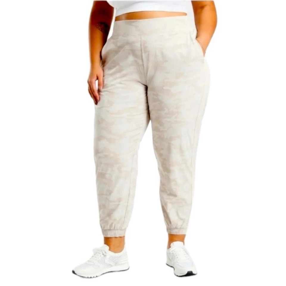 Athleta Womens Brooklyn Joggers Camo Lightweight Stretch Pants Beige Plus Sz 26
