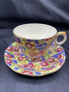 Royal Winton Grimwades Chintz ROYALTY Footed Cup & Saucer England Floral Vtg - Picture 1 of 13