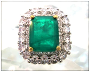 EMERALD STUNNING GEMSTONE MOISSANITE 18K GOLD FILLED RING SIZE 8 - Picture 1 of 8