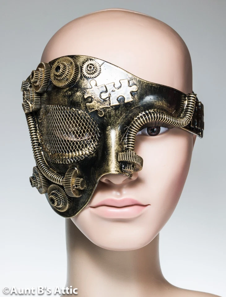 Steampunk Mardi Gras Mask Metallic Finish Plastic Industrial Look Half Face   - Image 1 of 1