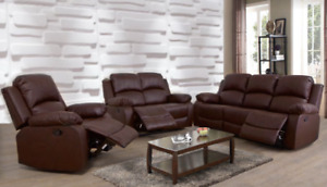 NEW Black/Brown 3PC 5-Seater Recline Leather Sofa Chair Loveseat Living Room Set