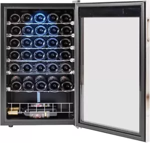 Freestanding Wine Cooler Wine Fridge 4-18 ºC 33 Bottles Glass Door Touch Screen - Picture 1 of 10
